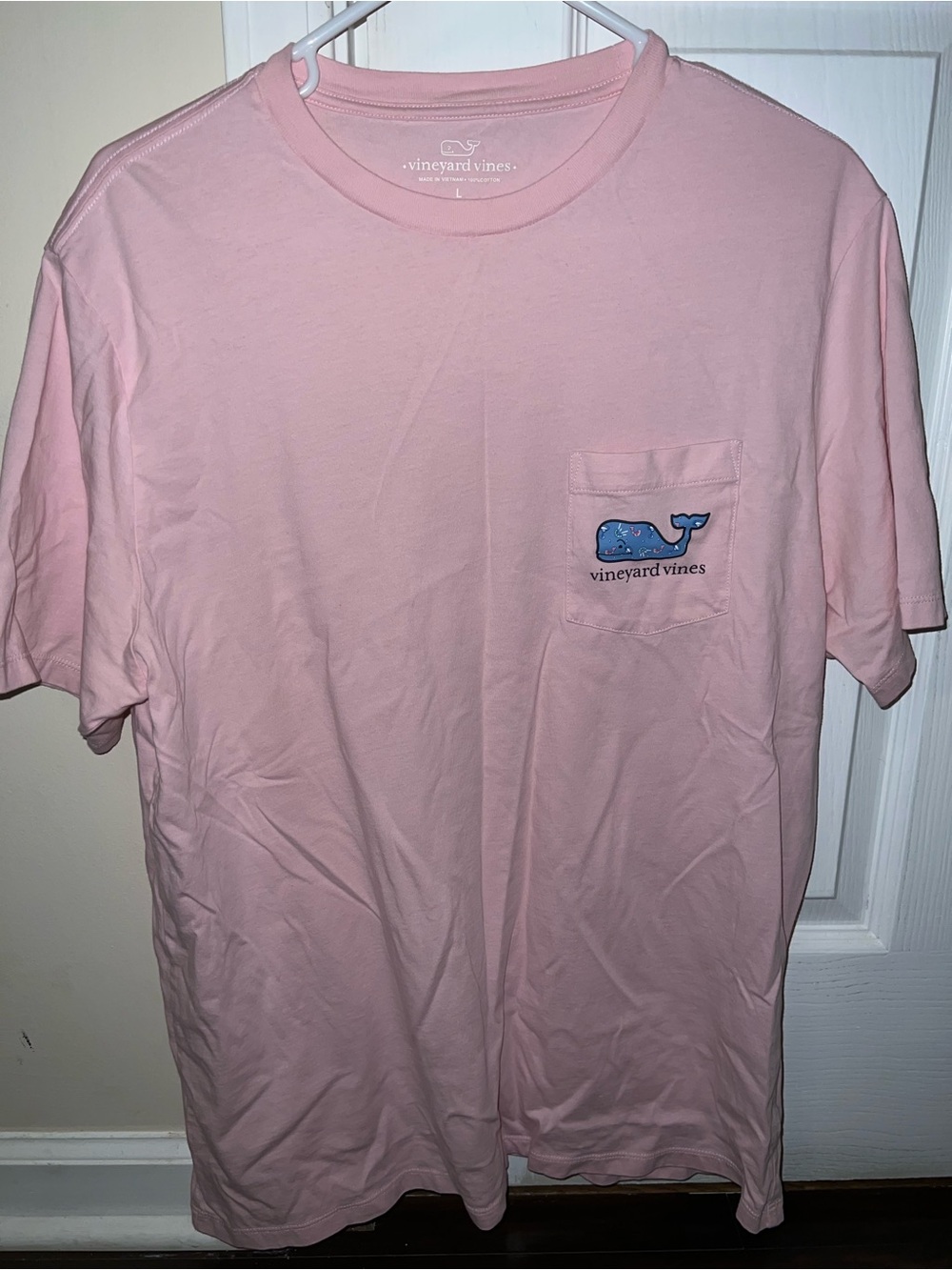 Vineyard Vines Light Pink Pocket Tee with Whale Logo